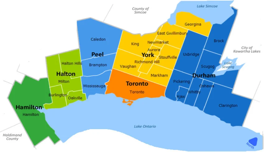 Toronto and GTA service area map