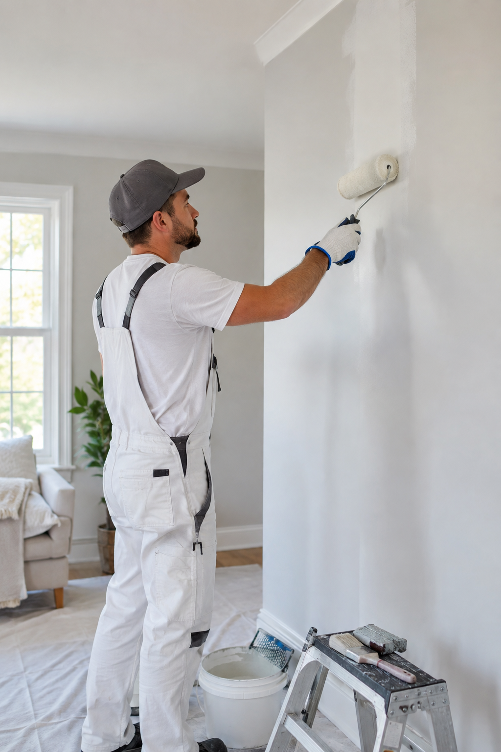 Technician painting an interior wall